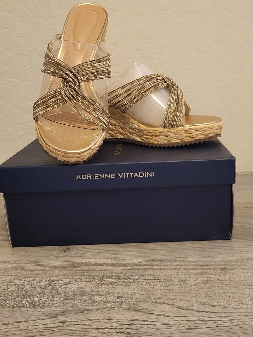 Adrienne Vittadini Metallic Gold Braided Wedge Sandals